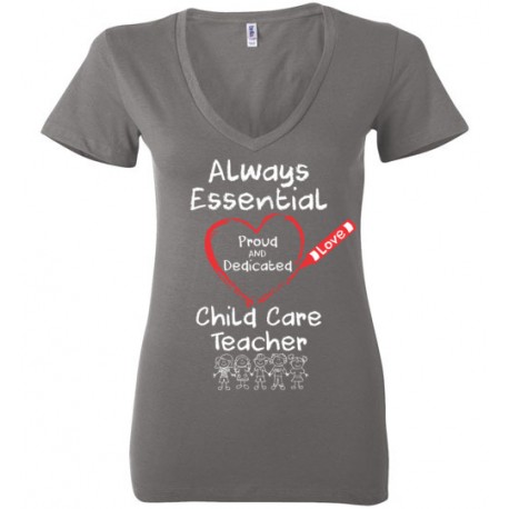 Crayon Heart with Kids Big White Font Child Care Teacher Women's Deep V-Neck T-Shirt