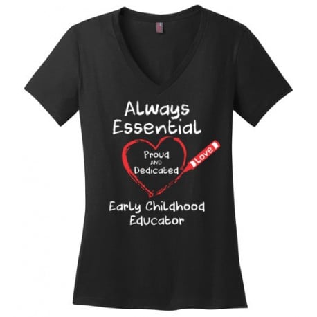 Crayon Heart Big White Font Early Childhood Educator Women's V-Neck T-Shirt