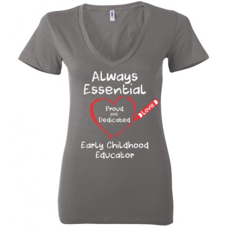 Crayon Heart Big White Font Early Childhood Educator Deep V-Neck T-Shirt