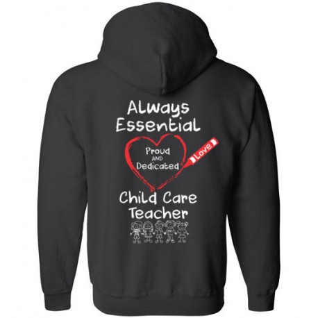*Logo on Back* Crayon Heart with Kids Big White Font Child Care Teacher Zip-Up Hoodie