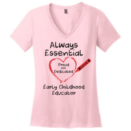 Crayon Heart Big Black Font Early Childhood Educator Women's V-Neck T-Shirt