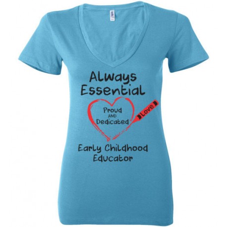 Crayon Heart Big Black Font Early Childhood Educator Women's Deep V-Neck T-Shirt