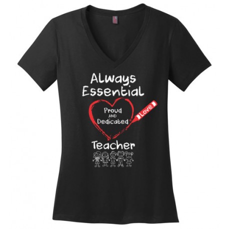 Crayon Heart with Kids Big White Font Teacher Women's V-Neck T-Shirt