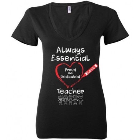 Crayon Heart with Kids Big White Font Teacher Women's Deep V-Neck T-Shirt