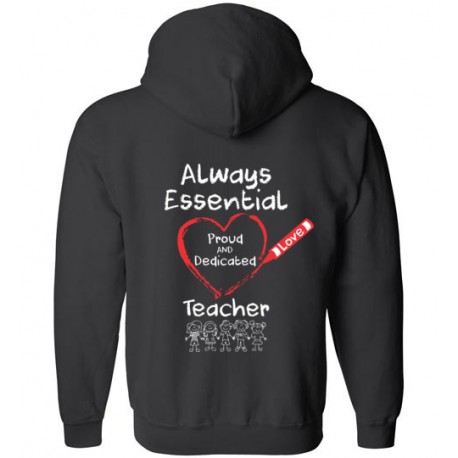 *Logo On Back* Crayon Heart with Kids Big White Font Teacher Zip-Up Hoodie