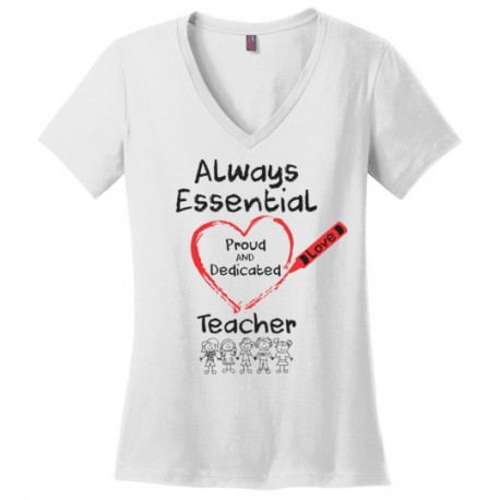 Crayon Heart with Kids Big Black Font Teacher Women's V-Neck T-Shirt
