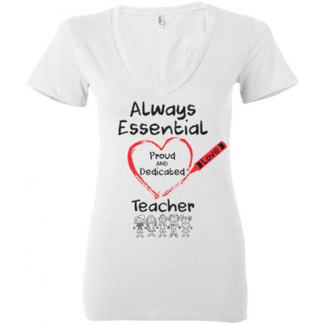 Crayon Heart with Kids Big Black Font Teacher Women's Deep V-Neck T-Shirt