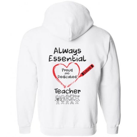 *Logo on Back* Crayon Heart with Kids Big Black Font Teacher Zip-Up Hoodie