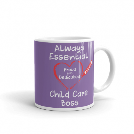 Crayon Heart Big White Font Child Care Boss Light Purple Mug