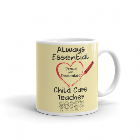 Crayon Heart with Kids Big Black Font Child Care Teacher Light Yellow Mug