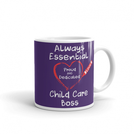 Crayon Heart Big White Font Child Care Boss Purple Mug