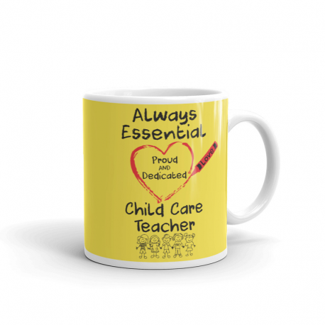 Crayon Heart with Kids Big Black Font Child Care Teacher Yellow Mug