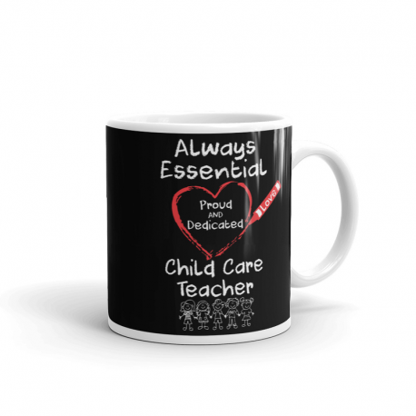 Crayon Heart with Kids Big White Font Child Care Teacher Black Mug