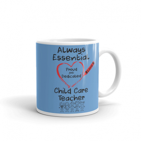 Crayon Heart with Kids Big Black Font Child Care Teacher Light Blue Mug