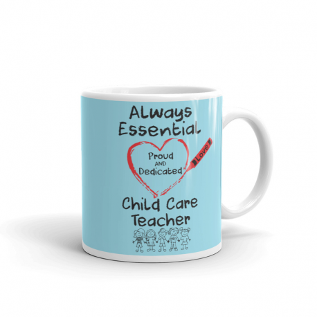 Crayon Heart with Kids Big Black Font Child Care Teacher Light Robin-egg Blue Mug