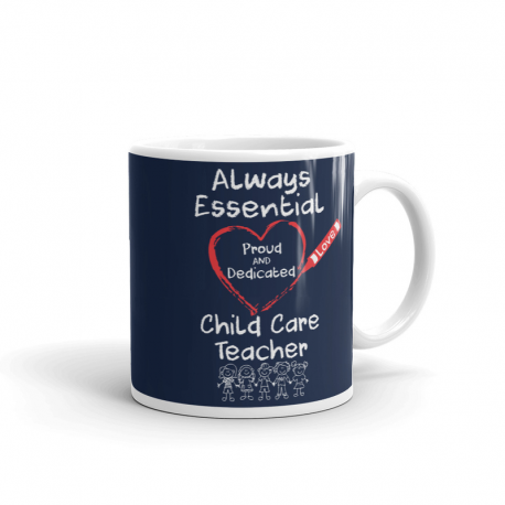 Crayon Heart with Kids Big White Font Child Care Teacher Navy Mug