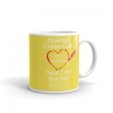 Crayon Heart with Kids Big White Font Child Care Teacher Bright Yellow Mug