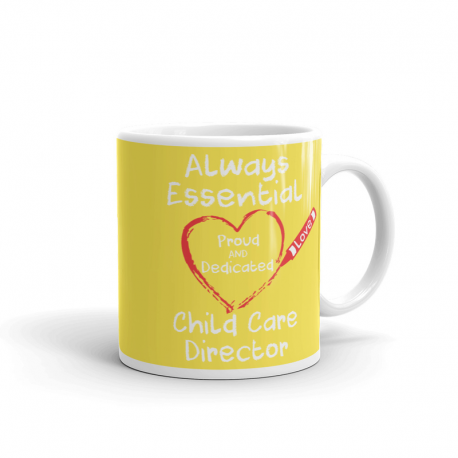 Crayon Heart Big White Font Child Care Director Bright Yellow Mug