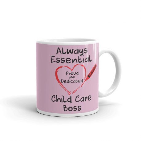 Crayon Heart Big Black Font Child Care Boss Light Pink Mug