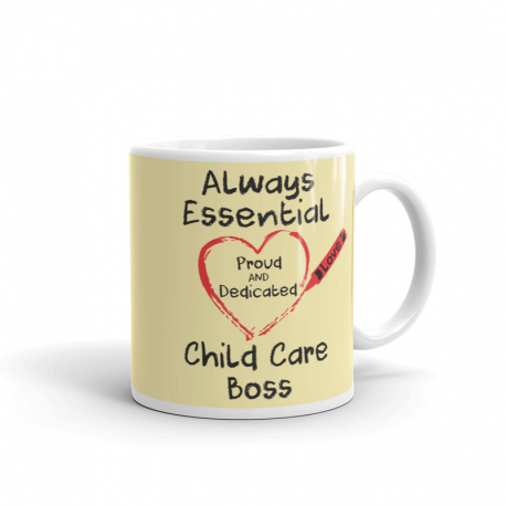Crayon Heart Big Black Font Child Care Boss Light Yellow Mug