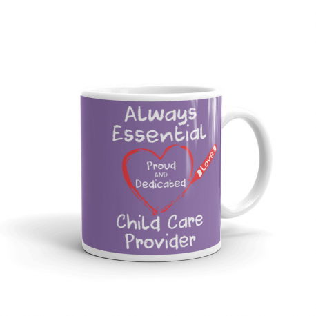 Crayon Heart Big White Font Child Care Provider Light Purple Mug