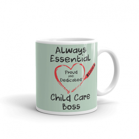 Crayon Heart Big Black Font Child Care Boss Light Green Mug