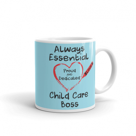 Crayon Heart Big Black Font Child Care Boss Robin-egg Blue Mug