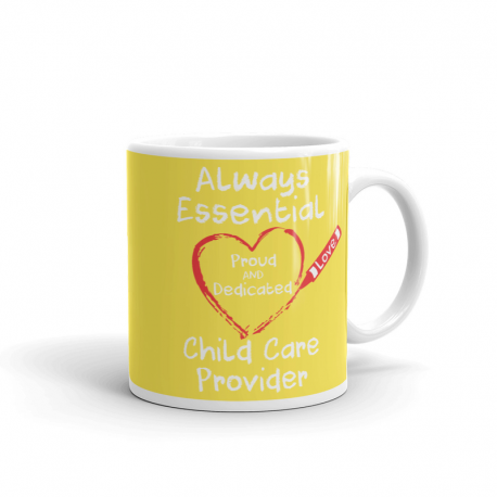 Crayon Heart Big White Font Child Care Provider Bright Yellow Mug