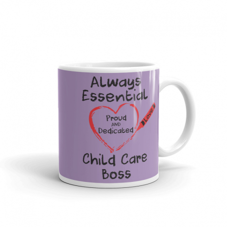 Crayon Heart Big Black Font Child Care Boss Light Purple Mug