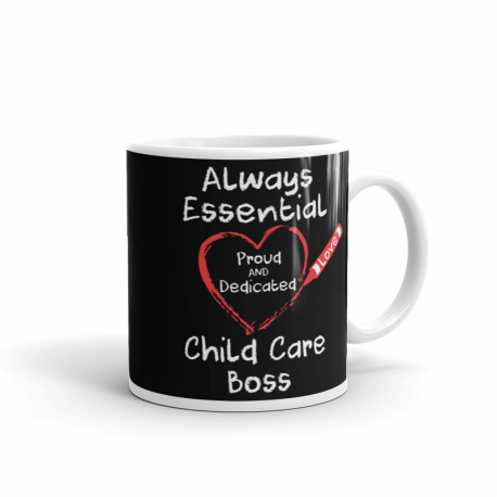 Crayon Heart Big White Font Child Care Boss Black Mug