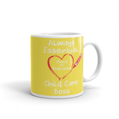 Crayon Heart Big White Font Child Care Boss Bright Yellow Mug