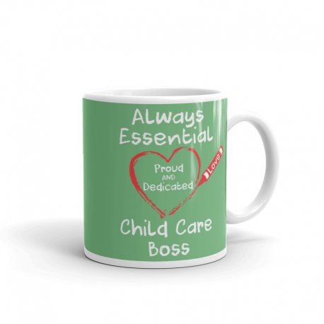 Crayon Heart Big White Font Child Care Boss Fern Green Mug