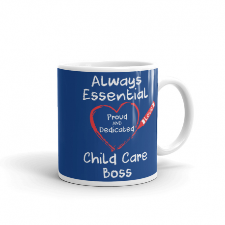 Crayon Heart Big White Font Child Care Boss Blue Mug