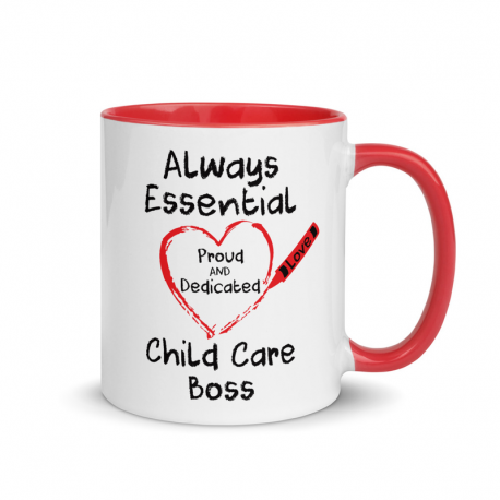 Crayon Heart with Big Black Font Child Care Boss Mug with Color Inside