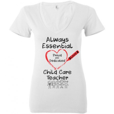 Crayon Heart with Kids Big Black Font Child Care Teacher Women's Deep V-Neck T-Shirt