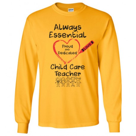 Crayon Heart with Kids Big Black Font Child Care Teacher Long-Sleeved Shirt