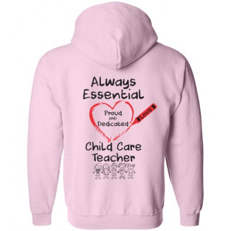 *Logo On Back* Crayon Heart with Kids Big Black Font Child Care Teacher Zip-Up Hoodie