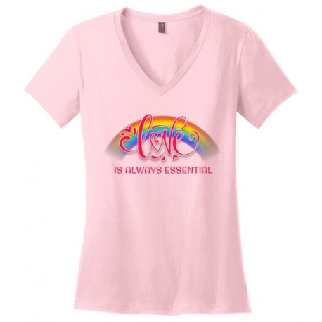 Love is Always Essential Pink Font Women's V-Neck T-Shirt