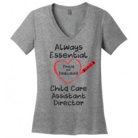 Crayon Heart Big Black Font Child Care Assistant Director Women's V-Neck T-Shirt