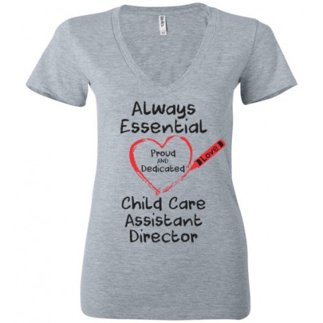 Crayon Heart Big Black Font Child Care Assistant Director Women's Deep V-Neck T-Shirt