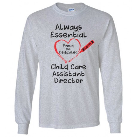 Crayon Heart Big Black Font Child Care Assistant Director Long-Sleeved Shirt