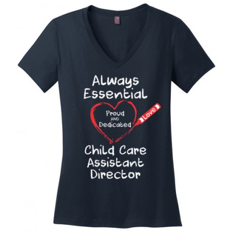 Crayon Heart Big White Font Child Care Assistant Director Women's V-Neck T-Shirt
