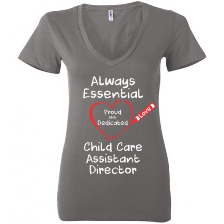 Crayon Heart Big White Font Child Care Assistant Director Women's Deep V-Neck T-Shirt