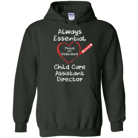 Crayon Heart Big White Font Child Care Assistant Director Hoodie