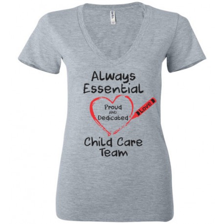 Crayon Heart Big Black Font Child Care Team Women's Deep V-Neck T-Shirt