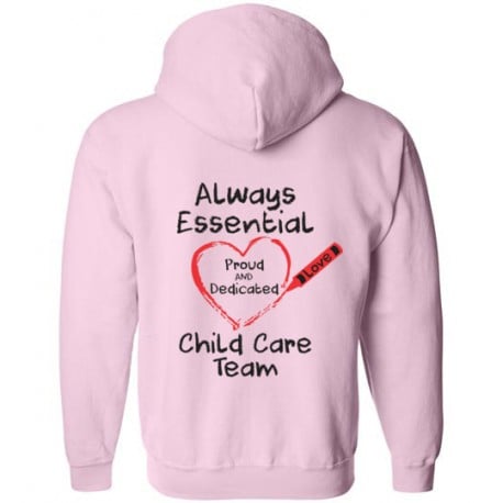 *Logo on Back* Crayon Heart Big Black Font Child Care Team Zip-Up Hoodie