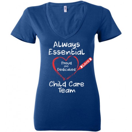 Crayon Heart Big White Font Child Care Team Women's Deep V-Neck T-Shirt