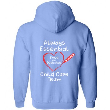 *Logo on Back* Crayon Heart Big White Font Child Care Team Zip-Up Hoodie