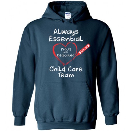 Crayon Heart Big White Font Child Care Team Hoodie