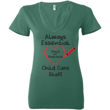 Crayon Heart Big Black Font Child Care Staff Women's Deep V-Neck T-Shirt
